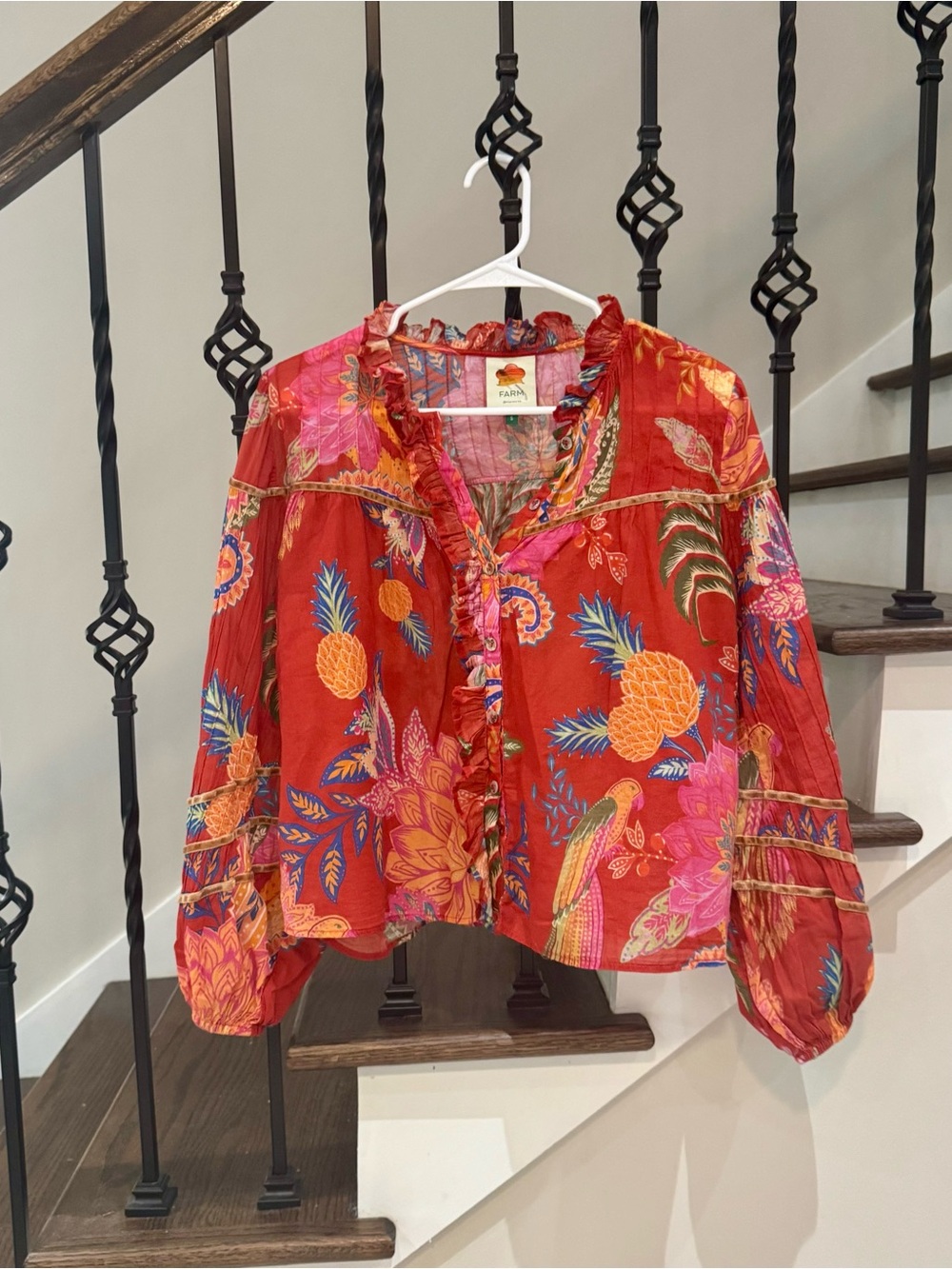 FARM Rio Red Tropical Pineapple Ruffle Blouse - Picture 2 of 9
